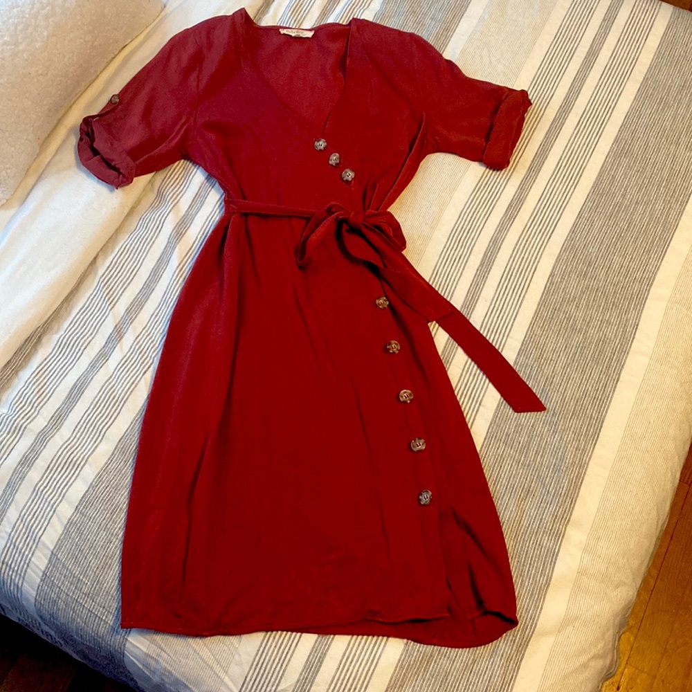Red faux wrap dress, size Medium